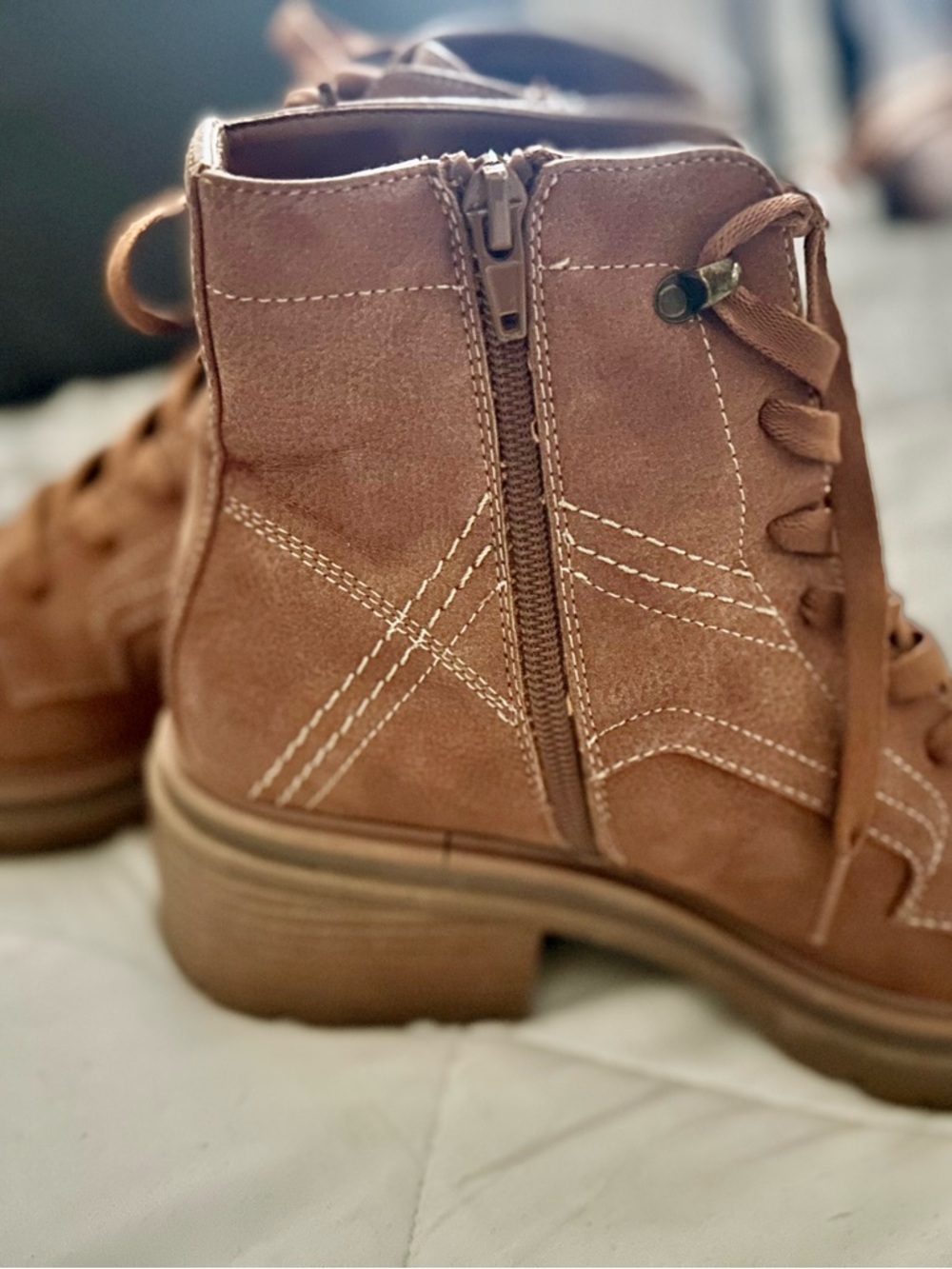 Naturalizer Brown Suede Lace-Up Ankle Boots with Side Zip